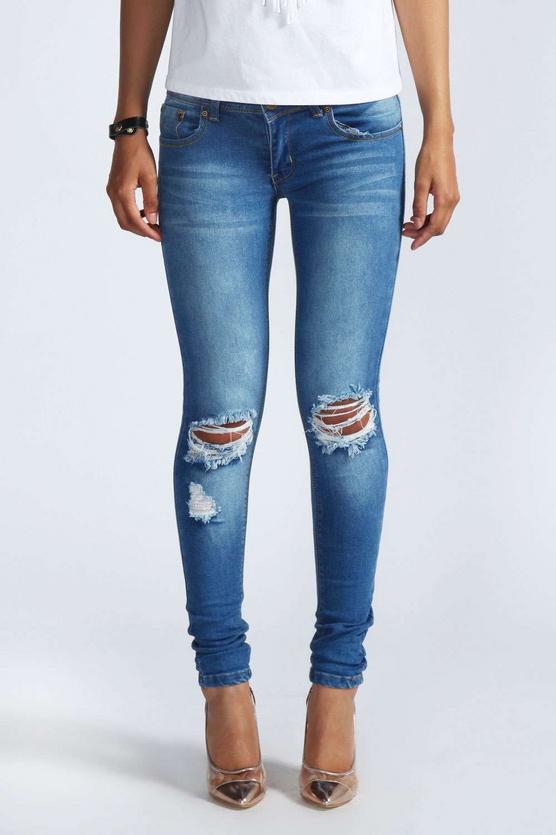 Petite Loren Distressed Rip Knee Skinny Jean